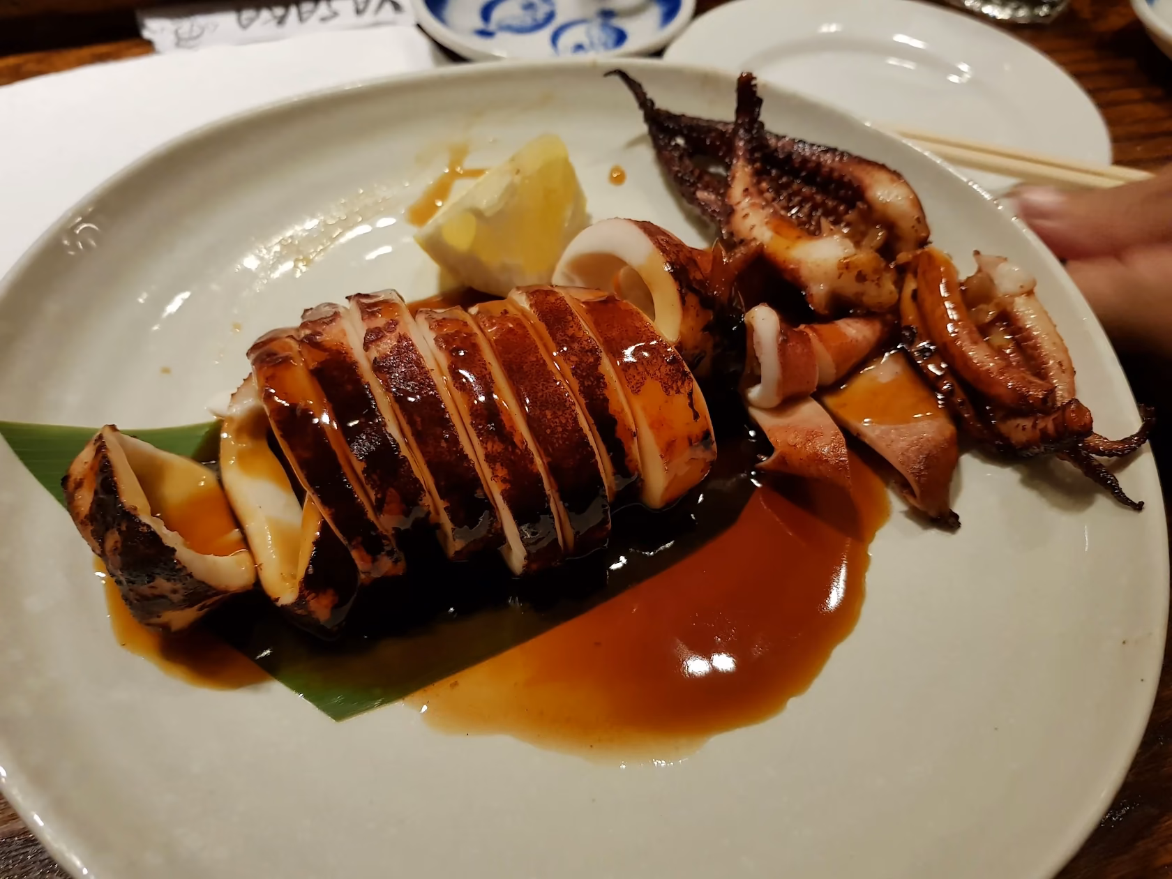 Grilled squid glazed with sweet soy